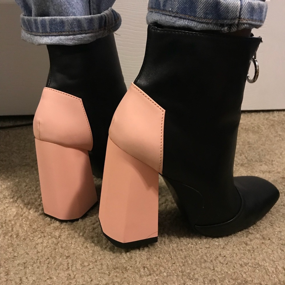 zara black with pink heel bootie